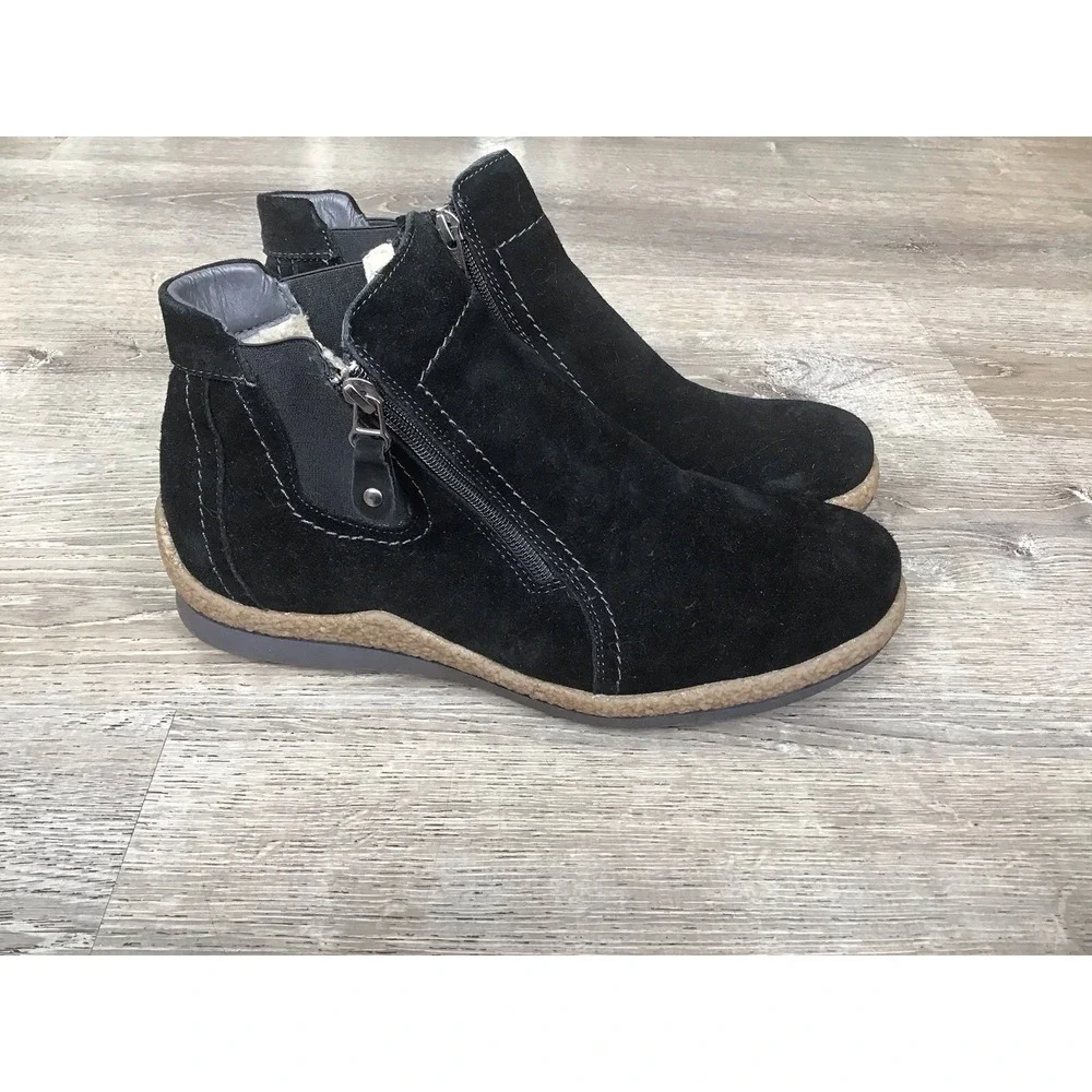 Propet Womens Size 11 W Wide WFV015S Black Doretta Side-Zip Suede Booties
